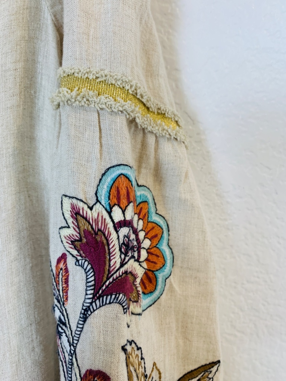 Chico's Embroidered Linen Peasant Top Womens Size12 Tunic Boho Festival Hippie - Picture 8 of 16
